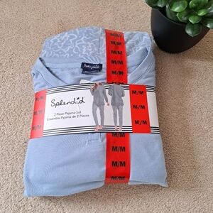 Splendid 2 Piece PJ Set Women's Medium Blue White Long Sleeve & Pants NEW